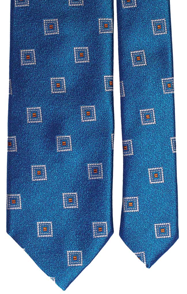Cravatta di Seta Azzurra Fantasia Bianca Arancio Made in Italy Graffeo Cravatte Pala