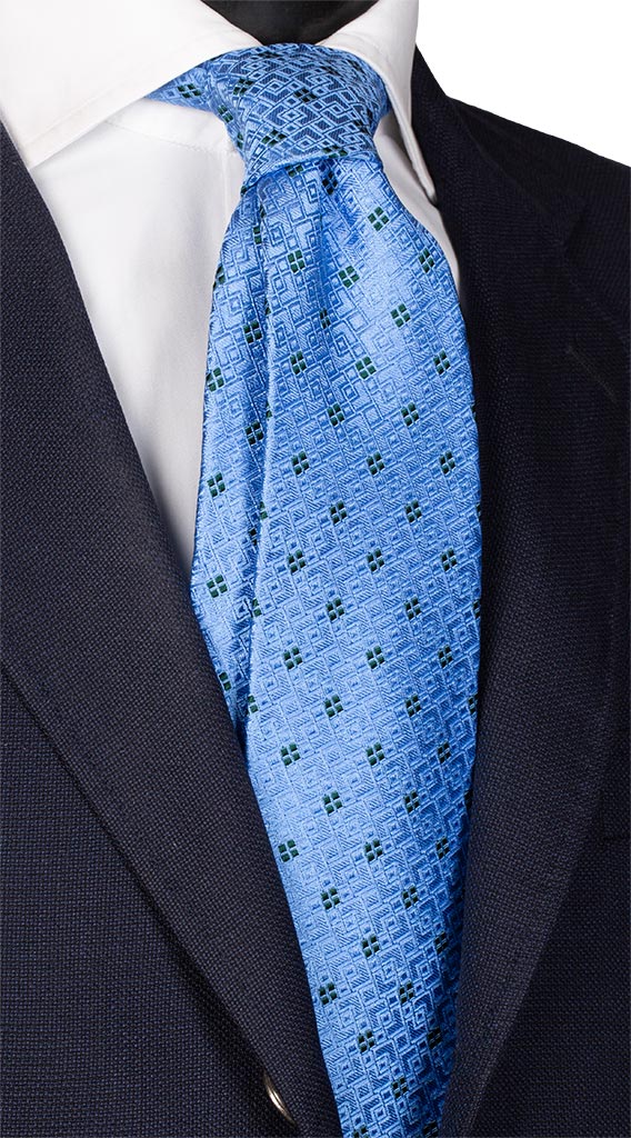 Cravatta di Seta Azzurra Fantasia Tono su Tono Verde Made in Italy Graffeo Cravatte