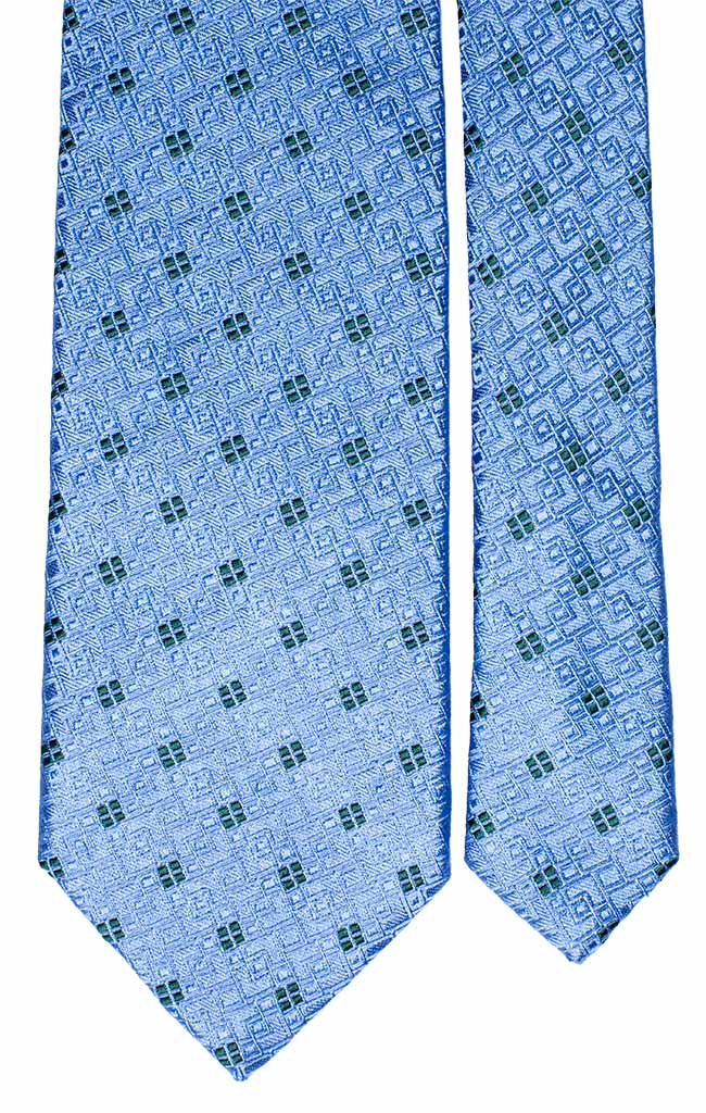 Cravatta di Seta Azzurra Fantasia Tono su Tono Verde Made in Italy Graffeo Cravatte pala
