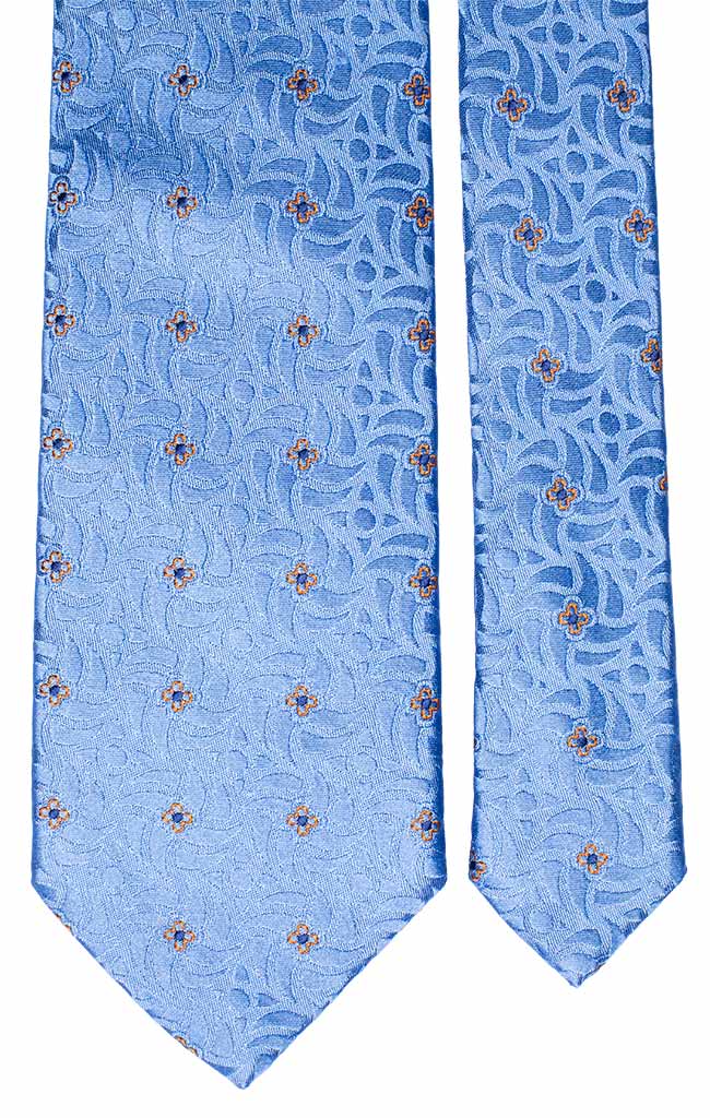 Cravatta di Seta Azzurra Fantasia Tono su Tono a Fiori Arancione Blu Made in Italy Graffeo Cravatte Pala