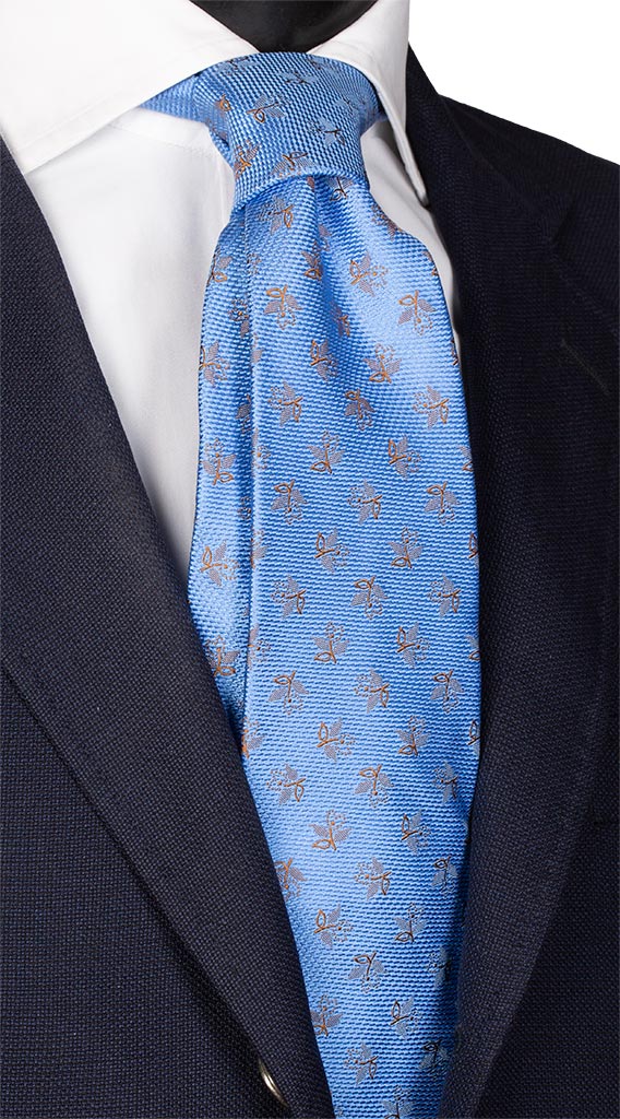 Cravatta di Seta Azzurra a Fiori Marroni Made in Italy Graffeo Cravatte