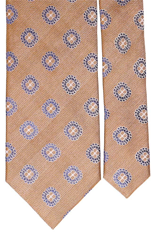 Cravatta di Seta Beige Fantasia Blu Avio Bianco Made in Italy Graffeo Cravatte Pala
