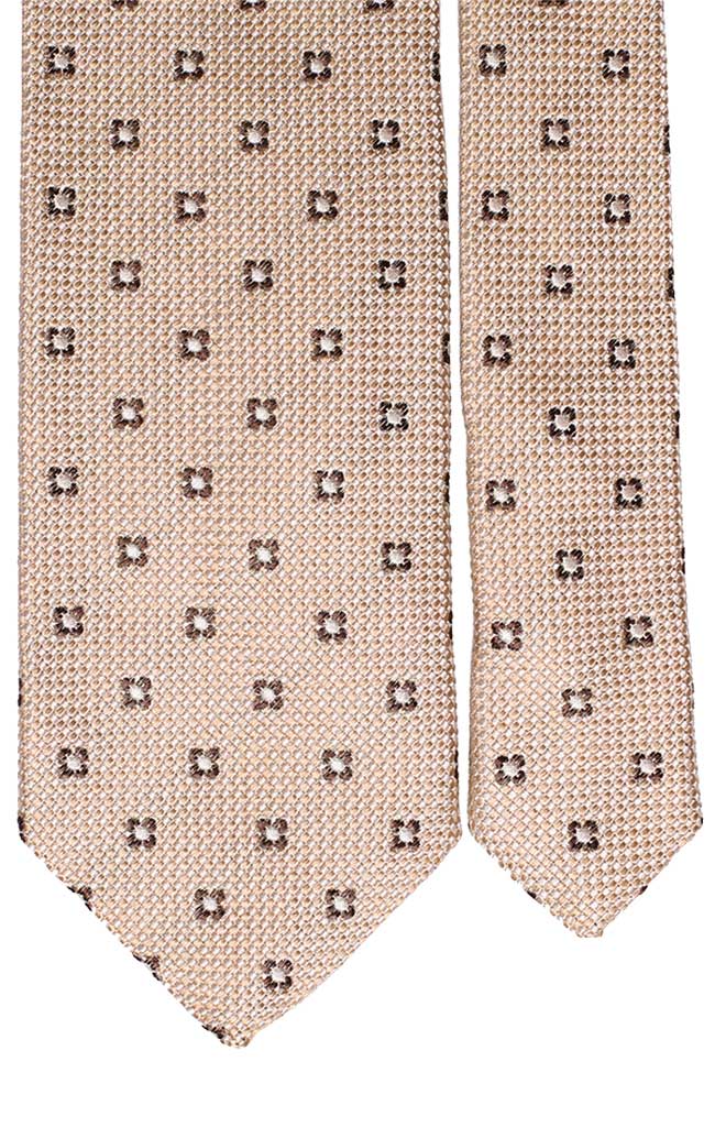 Cravatta di Seta Beige Fantasia Tono su Tono Marrone Made in Italy Graffeo Cravatte Pala