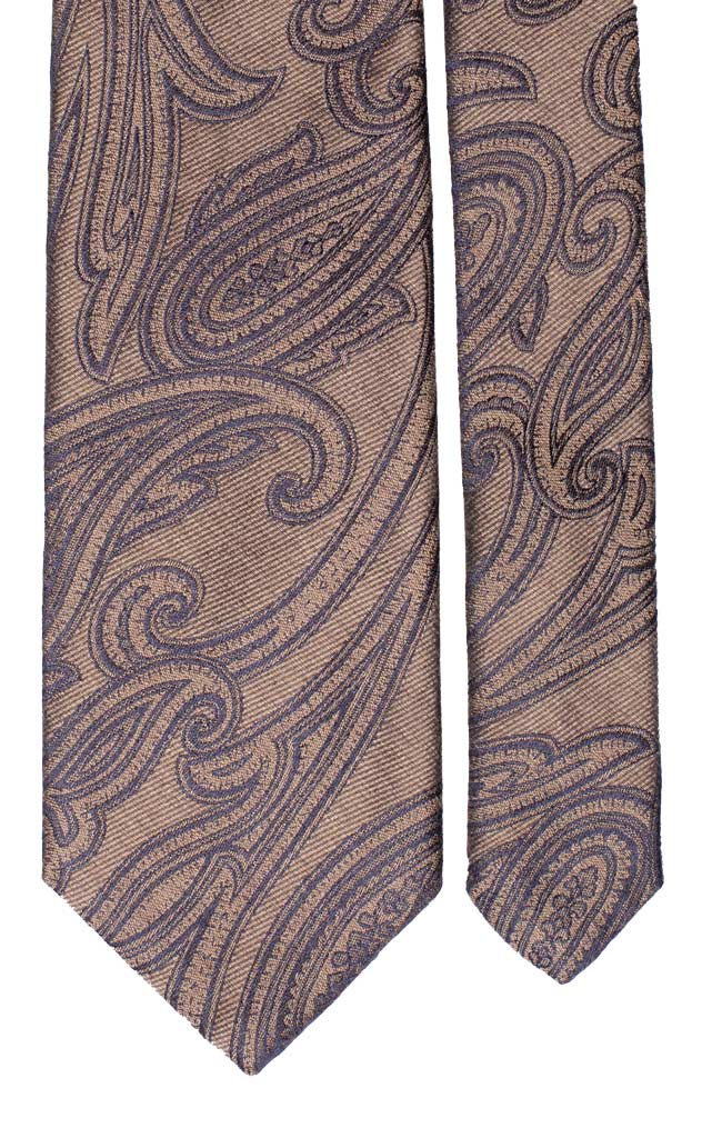 Cravatta di Seta Beige Scuro Paisley Blu Made in Italy Graffeo Cravatte Pala