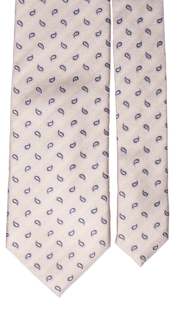Cravatta di Seta Beige Chiaro Paisley Blu Bianco Made in Italy Graffeo Cravatte Pala