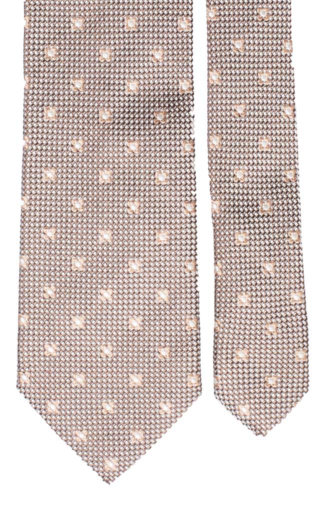Cravatta di Seta Bianca Marrone Fantasia Beige Made in Italy Graffeo Cavatte pala