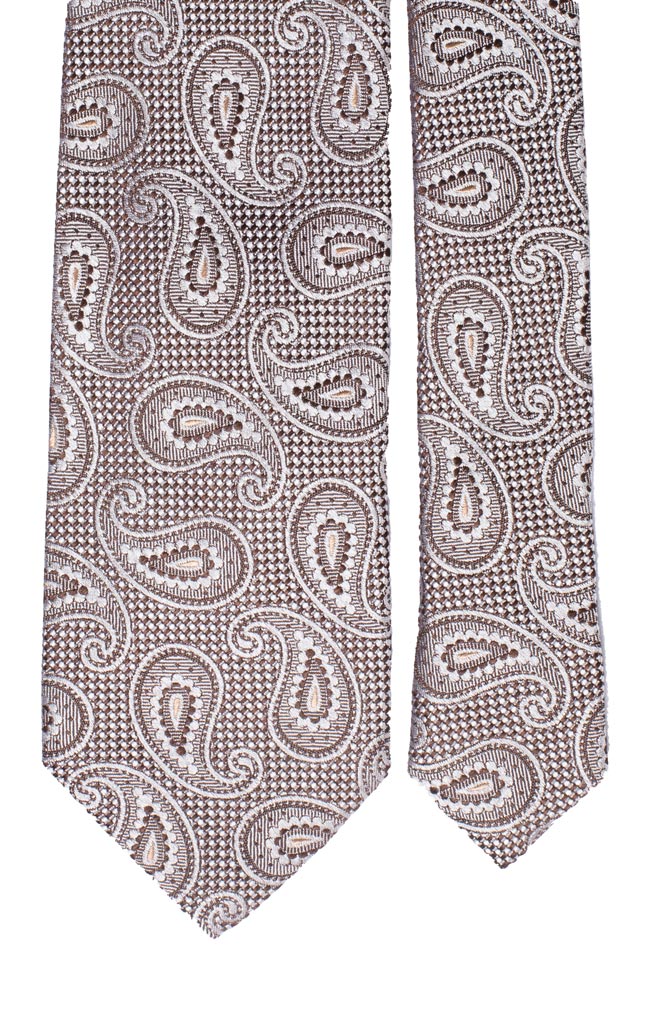 Cravatta di Seta Bianca Marrone Paisley Beige Made in Italy Graffeo Cravatte Pala
