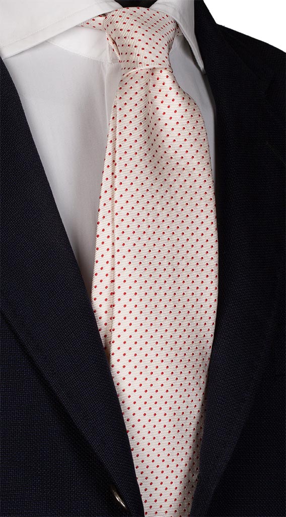 Cravatta di Seta Bianca Micro Pois Rossi Made in Italy Graffeo Cravatte