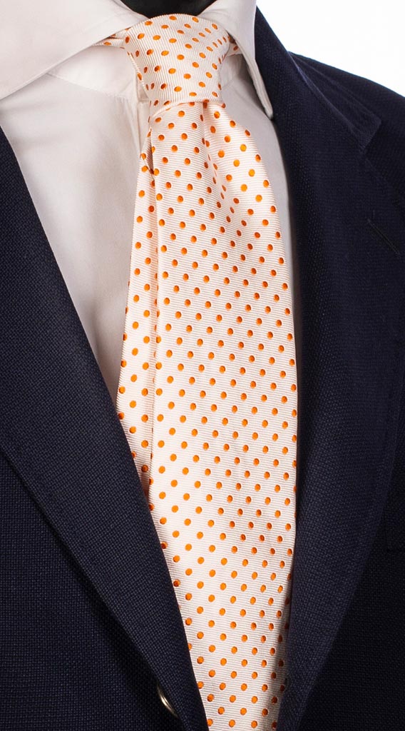 Cravatta di Seta Bianca Pois Arancioni Made in Italy Graffeo Cravatte