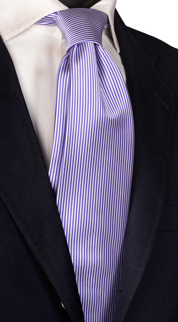 Cravatta di Seta Bianca Viola Righe Tono su Tono Made in Italy graffeo Cravatte