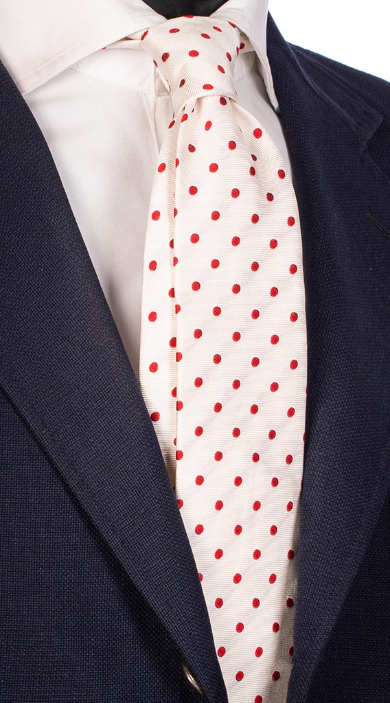 Cravatta di Seta Bianca a Pois Rossi Made in Italy Graffeo Cravatte