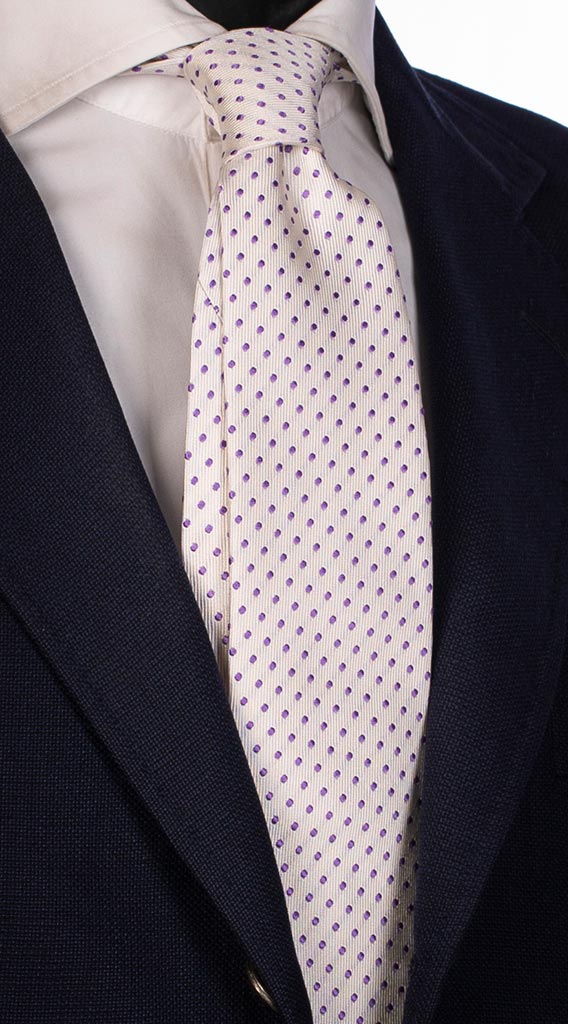 Cravatta di Seta Bianca a Pois Viola Made in Italy Graffeo Cravatte