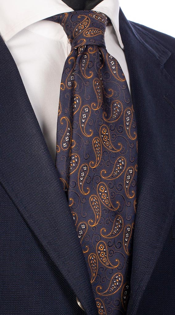 Cravatta di Seta Blu Arancio Bianco Made in Italy Graffeo Cravatte