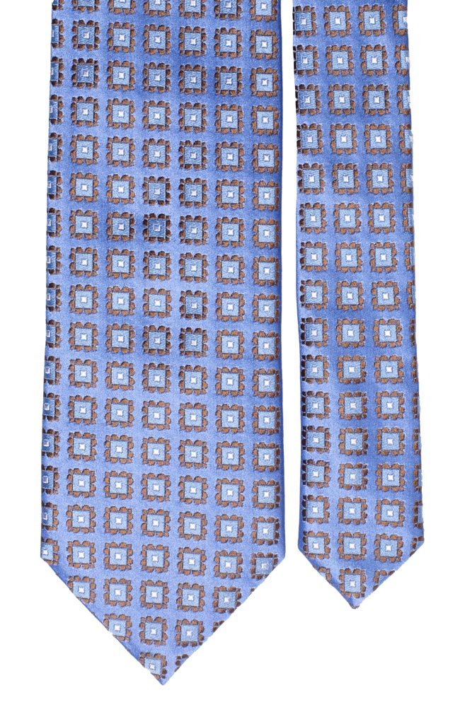 Cravatta di Seta Blu Avio Cangiante Fantasia Marrone Bianco Made in Italy Graffeo Cravatte Pala