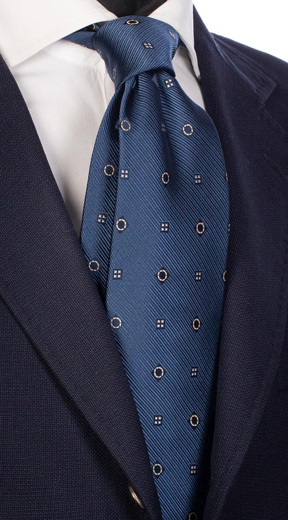 Cravatta di Seta Blu Avio Fantasia Blu Grigio Beige Made in Italy Graffeo Cravatte