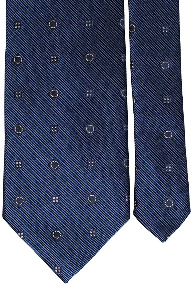 Cravatta di Seta Blu Avio Fantasia Blu Grigio Beige Made in Italy Graffeo Cravatte Pala