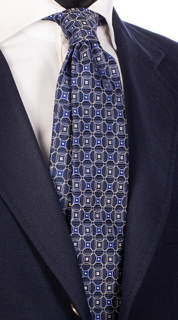 Cravatta di Seta Blu Avio Fantasia Bluette Bianco Celeste Made in Italy Graffeo Cravatte
