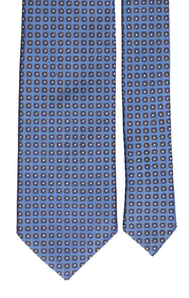 Cravatta di Seta Blu Avio Fantasia Marrone Gialla Bianca Made in Italy Graffeo Cravatte Pala