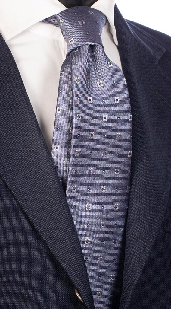 Cravatta di Seta Blu Celeste Tono Su Tono Fantasia Bianca Blu Made in Italy Graffeo Cravatte