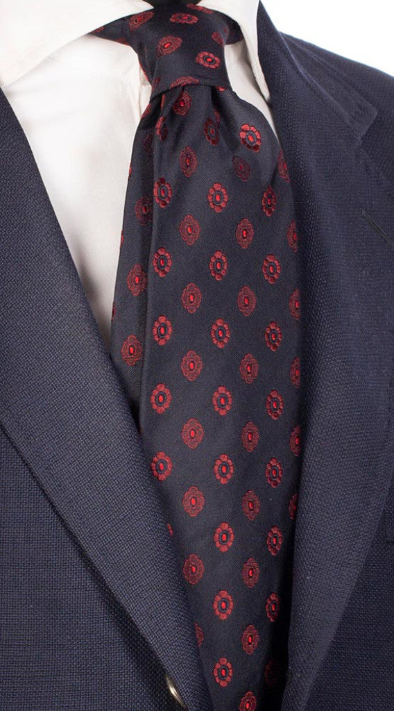 Cravatta di Seta Blu Con Fantasia Rossa Made in Italy Graffeo Cravatte