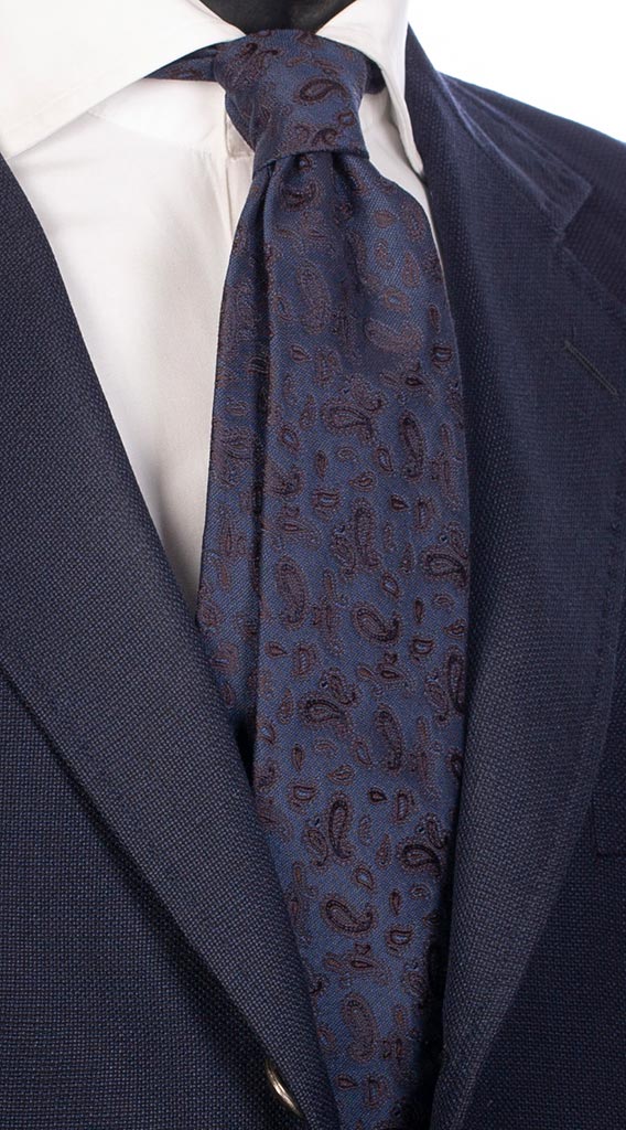 Cravatta di Seta Blu Denim Paisley Marrone Blu Made in Italy Graffeo Cravatte