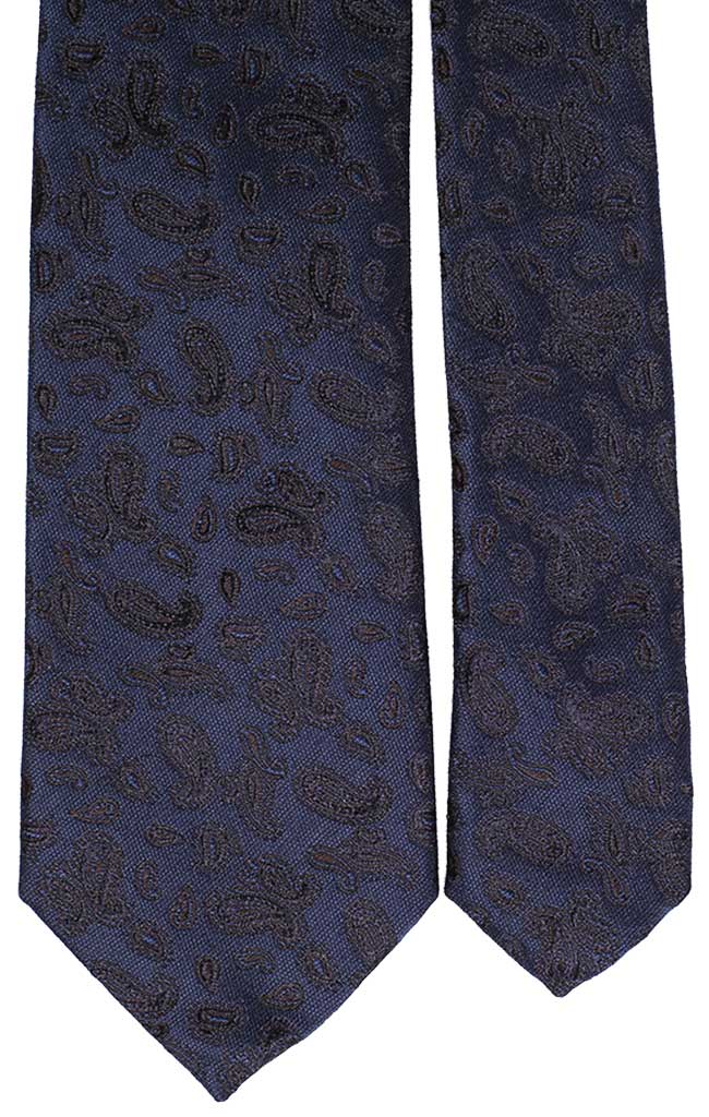 Cravatta di Seta Blu Denim Paisley Marrone Blu Made in Italy Graffeo Cravatte Pala