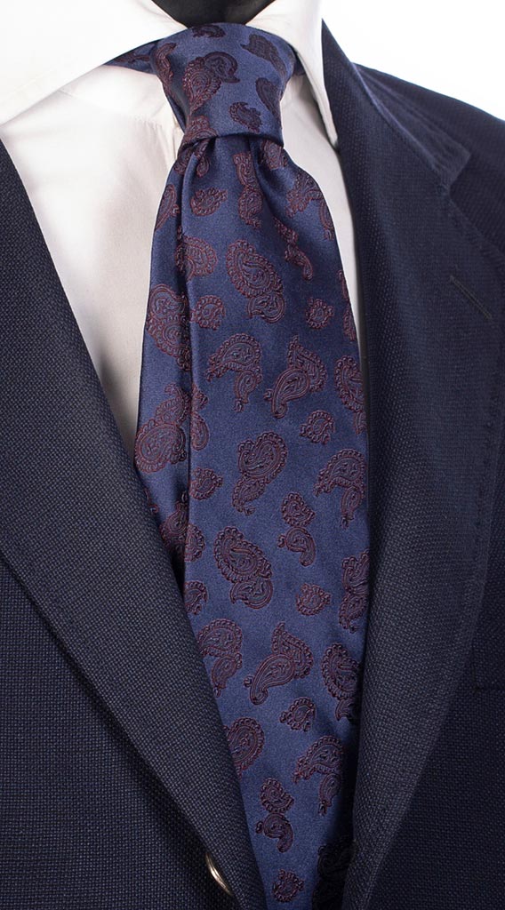 Cravatta di Seta Blu Effetto Cangiante Paisley Bordeaux Made in Italy Graffeo Cravatte