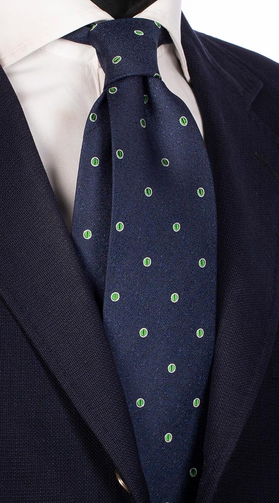 Cravatta di Seta Blu Effetto Satinato Fantasia Verde Bianca Made in Italy Graffeo Cravatte