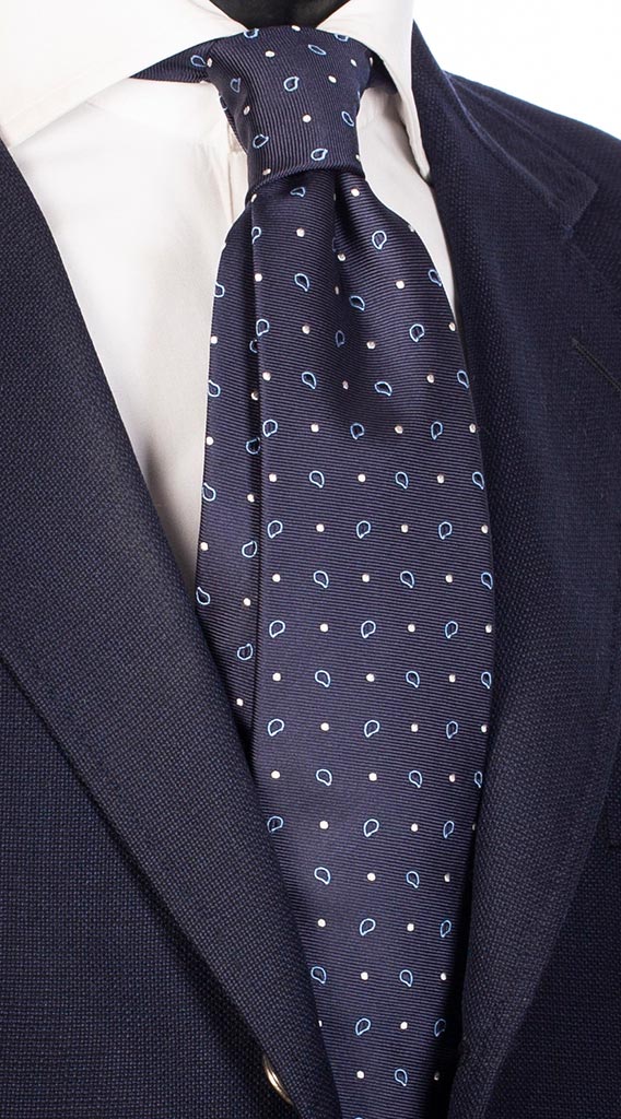 Cravatta di Seta Blu Fantasia Bianca Celeste Made in Italy Graffeo Cravatte