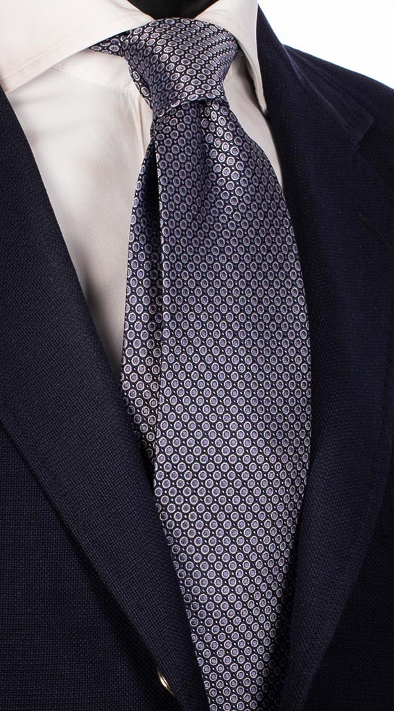 Cravatta di Seta Blu Fantasia Bianca Lilla Made in Italy Graffeo Cravatte