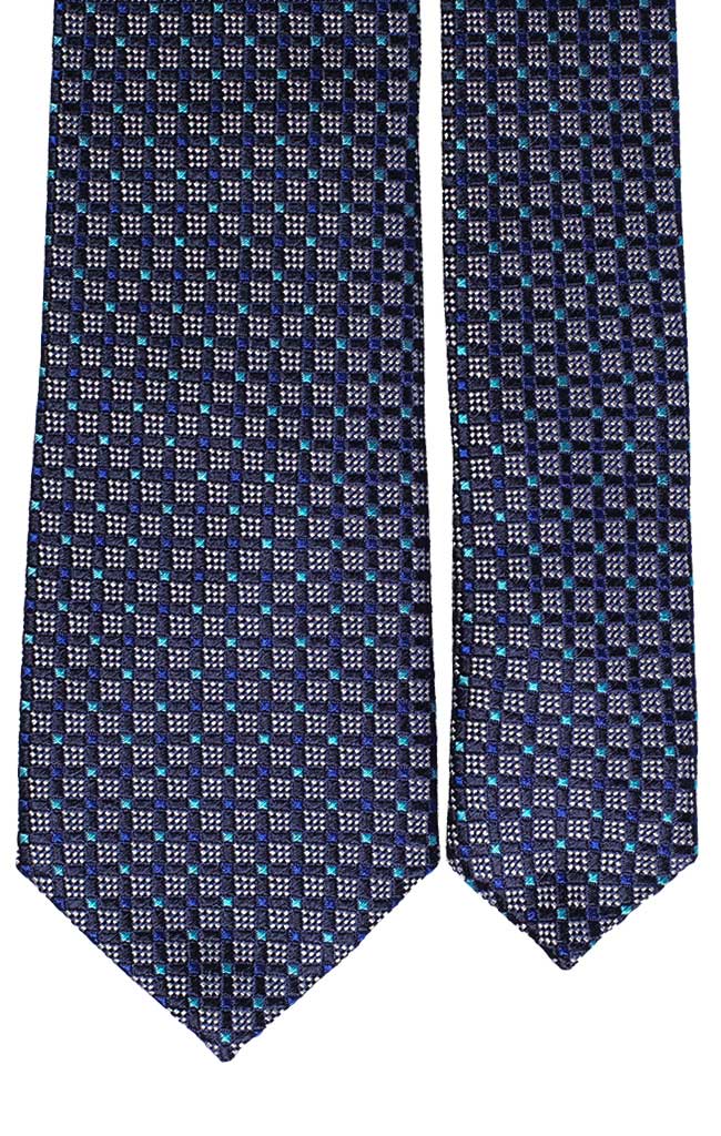 Cravatta di Seta Blu Fantasia Bluette Bianco Celeste Made in Italy Graffeo Cravatte Pala