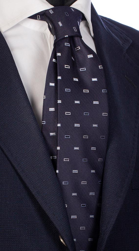 Cravatta di Seta Blu Fantasia Celeste Bianco Made in Italy Graffeo Cravatte