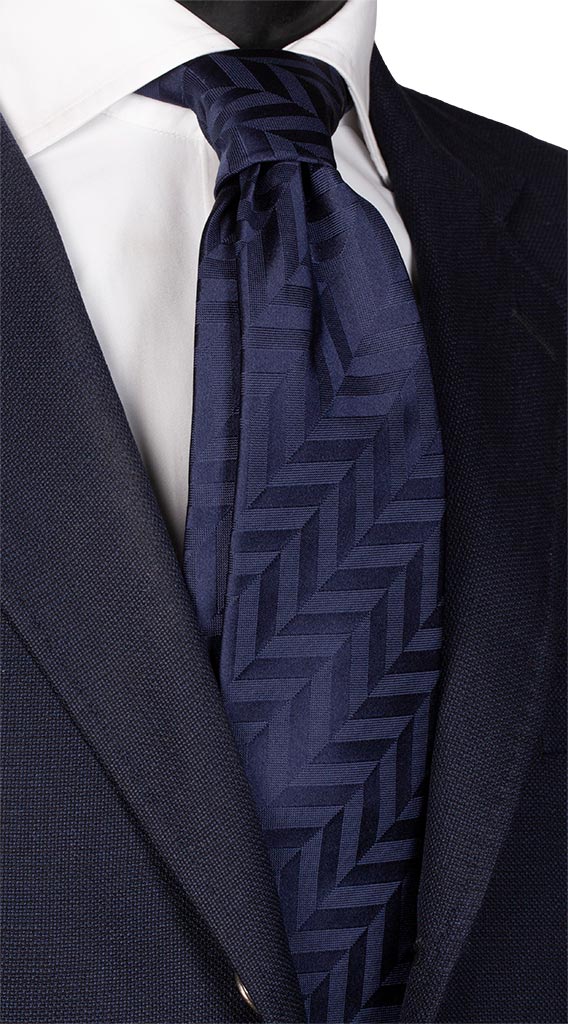 Cravatta di Seta Blu Fantasia Lisca di Pesce Tono su Tono Made in Italy Graffeo Cravatte
