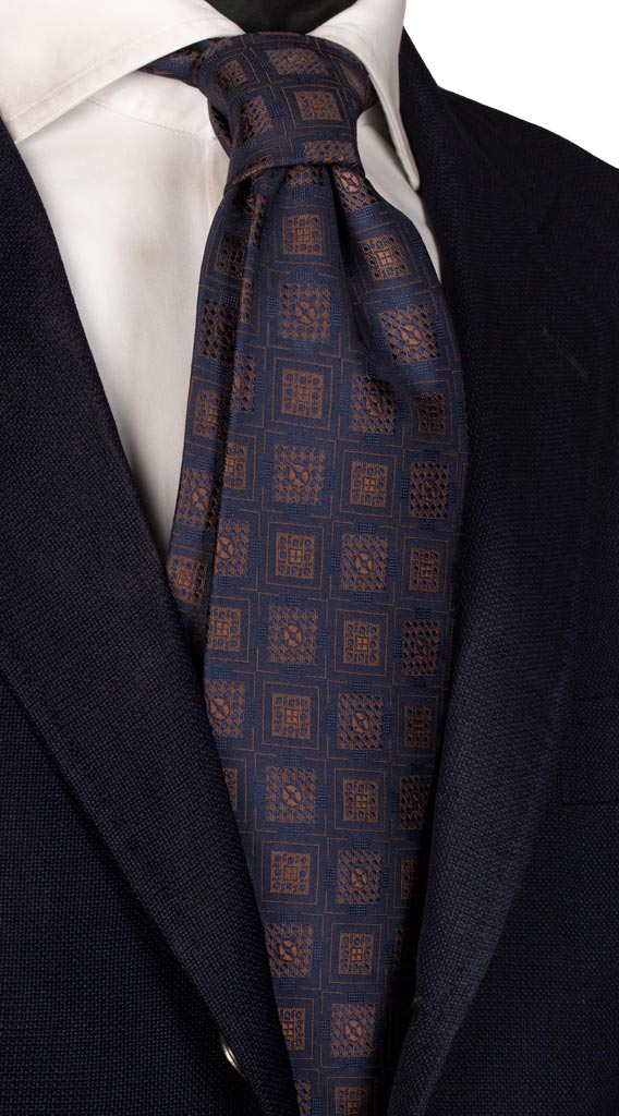 Cravatta di Seta Blu Fantasia Marrone Made in Italy graffeo Cravatte