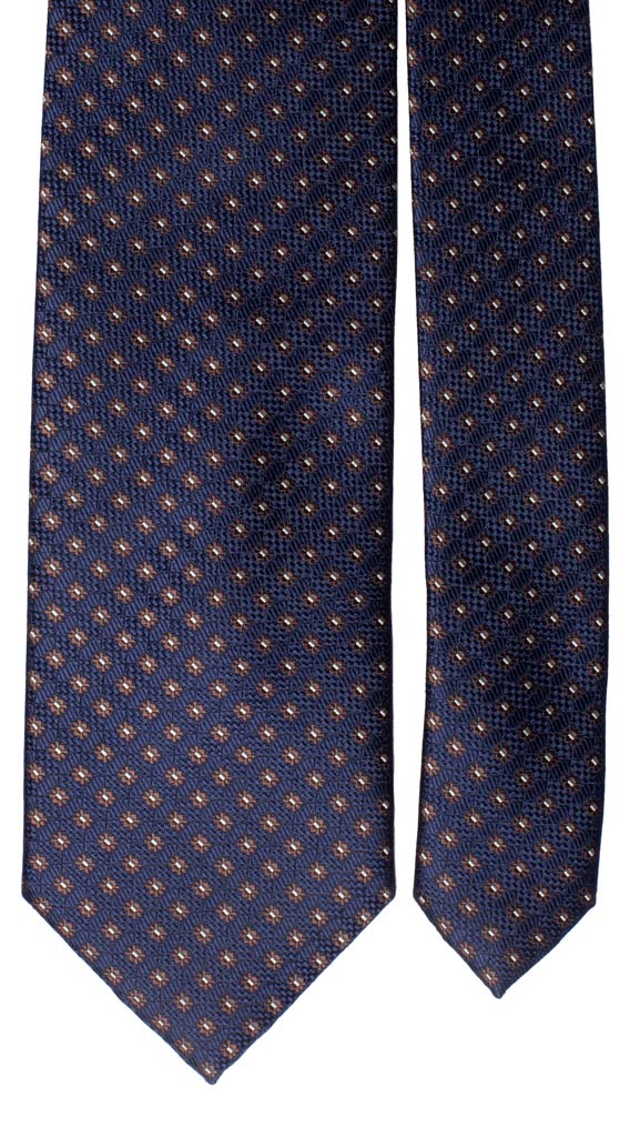Cravatta di Seta Blu Fantasia Marrone Beige Chiaro Made in Italy Graffeo Cravatte Pala