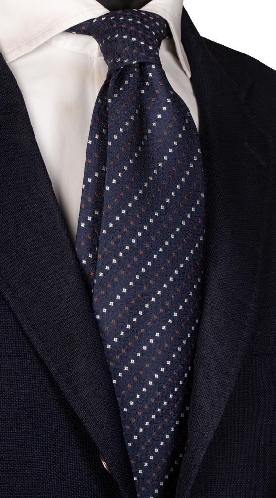 Cravatta di Seta Blu Fantasia Marrone Bianco Made in Italy graffeo Cravatte