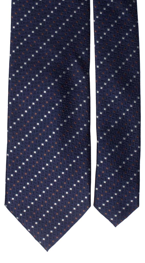 Cravatta di Seta Blu Fantasia Marrone Bianco Made in Italy graffeo Cravatte Pala