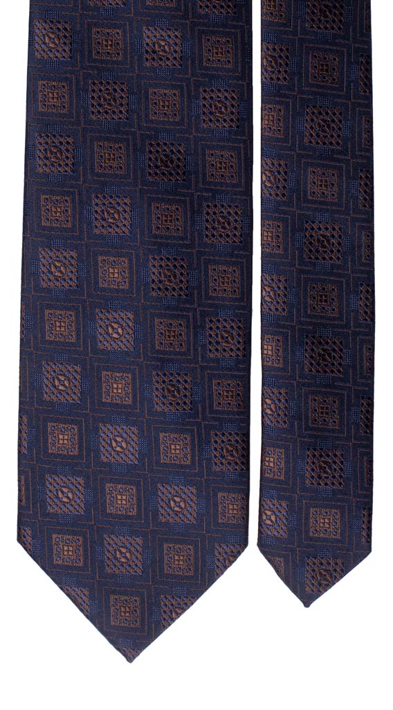 Cravatta di Seta Blu Fantasia Marrone Made in Italy Graffeo Cravatte Pala