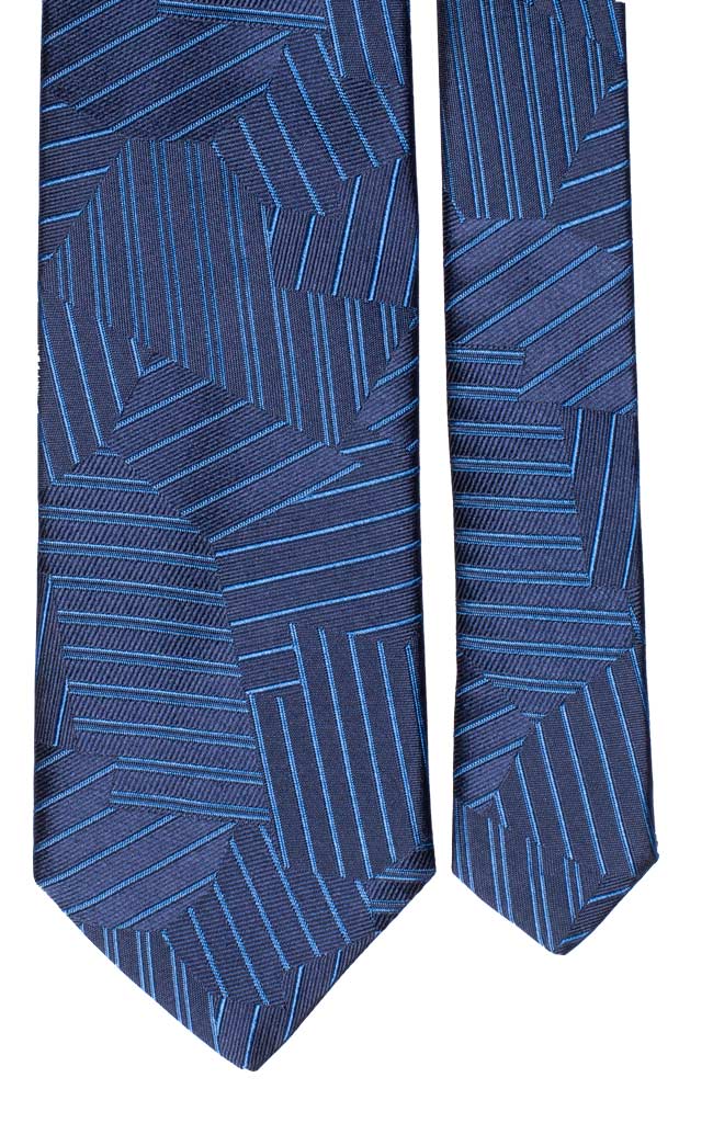 Cravatta di Seta Blu Fantasia Righe Celesti Made in Italy Graffeo Cravatte Pala