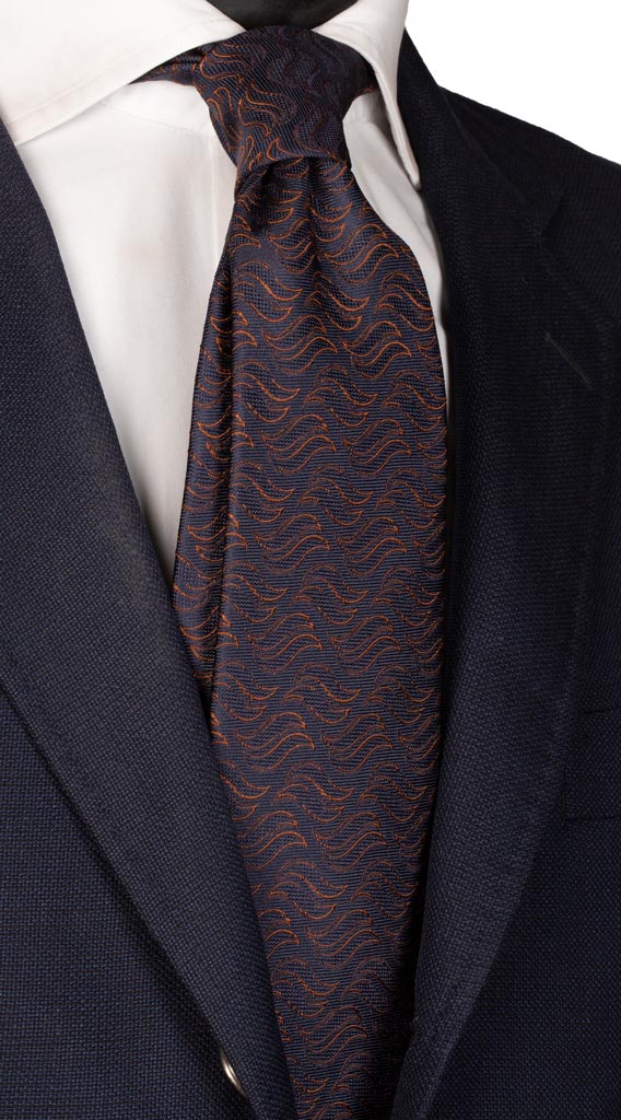 Cravatta di Seta Blu Fantasia Ruggine Made in Italy Graffeo Cravatte