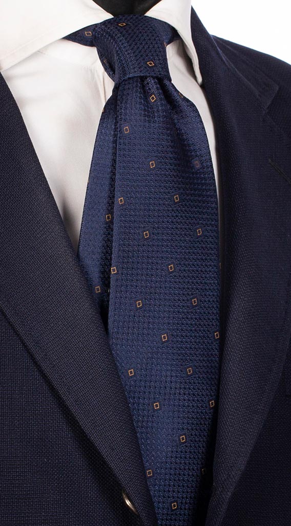 Cravatta di Seta Blu Fantasia Tono Su Tono Giallo Made in Italy Graffeo Cravatte