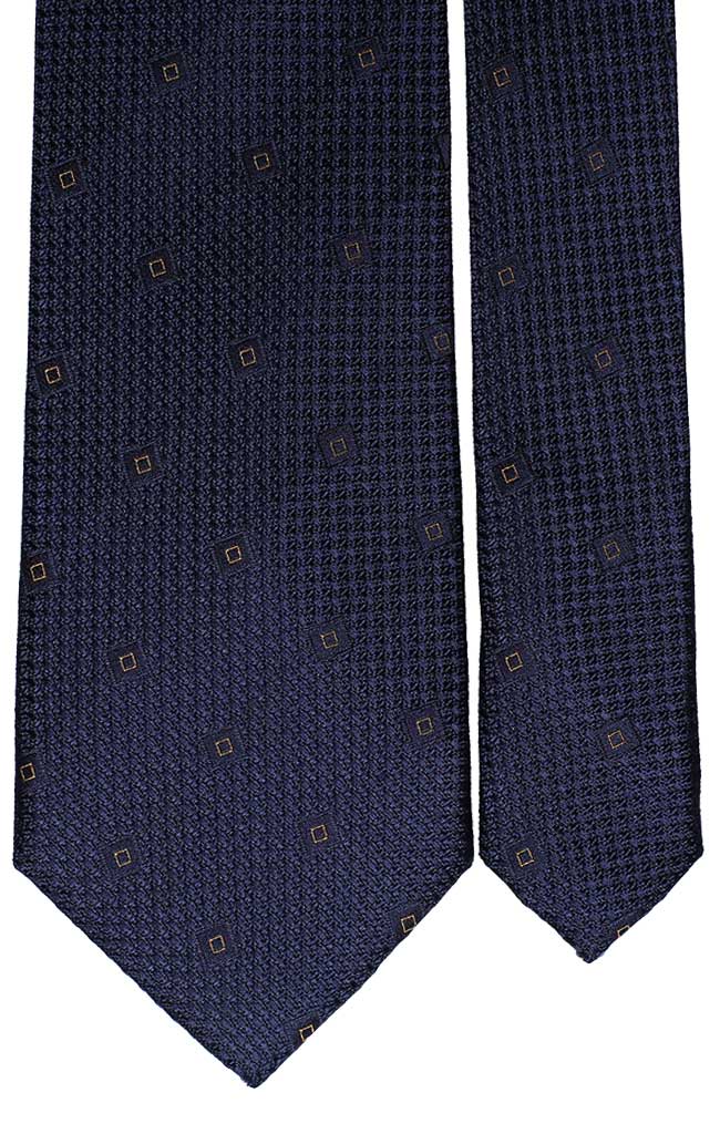 Cravatta di Seta Blu Fantasia Tono Su Tono Giallo Made in Italy Graffeo Cravatte Pala