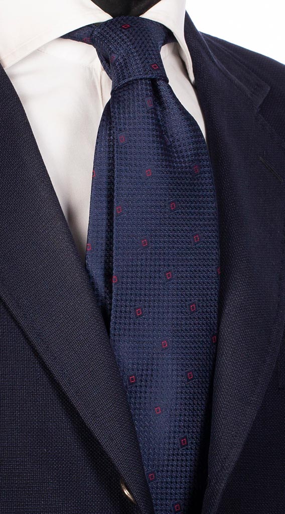 Cravatta di Seta Blu Fantasia Tono Su Tono Rossa Made in Italy Graffeo Cravatte