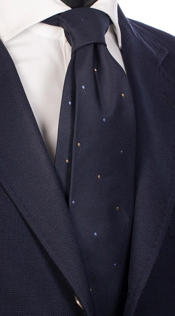 Cravatta di Seta Blu Fantasia Tono su Tono Beige Lilla Made in Italy Graffeo Cravatte