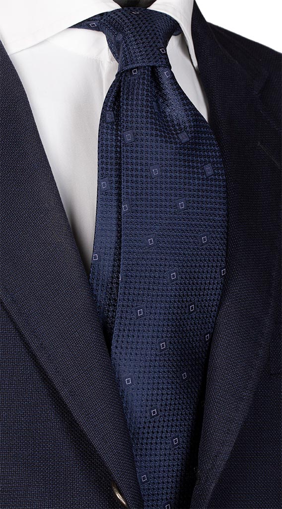 Cravatta di Seta Blu Fantasia Tono su Tono Celeste Made in Italy Graffeo Cravatte