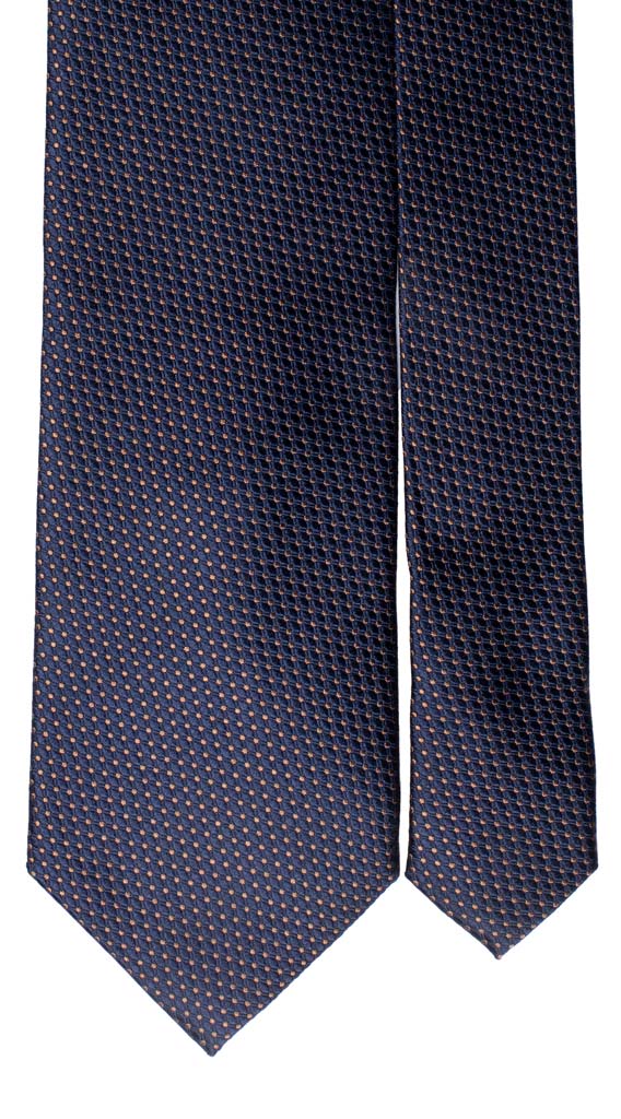 Cravatta di Seta Blu Fantasia Tono su Tono a Pois Marroni Made in Italy Graffeo Cravatte Pala