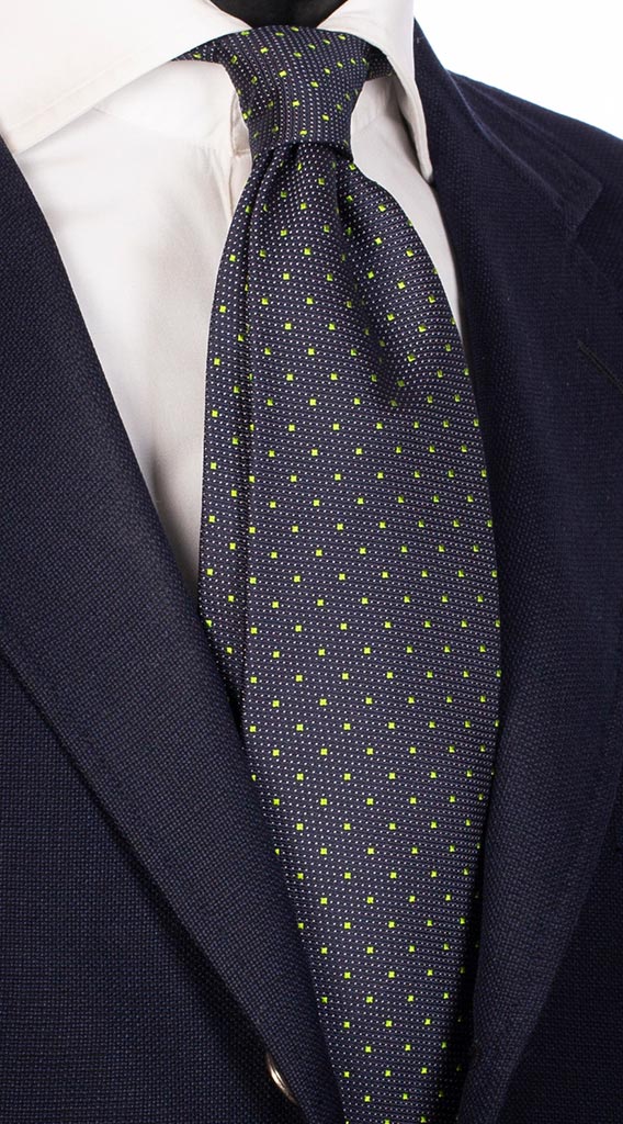 Cravatta di Seta Blu Fantasia Verde Bianco Made in Italy Graffeo Cravatte