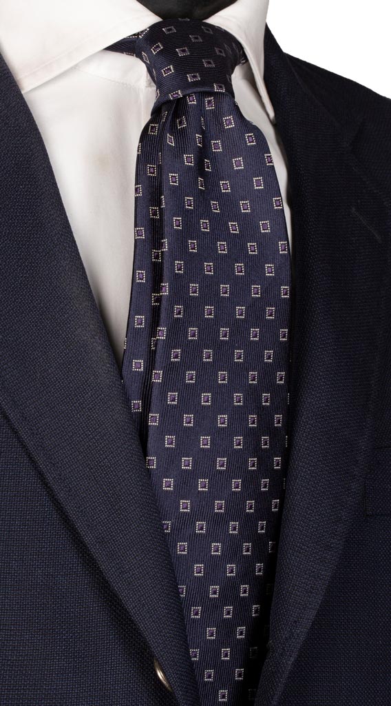 Cravatta di Seta Blu Fantasia Viola Bianco Made in Italy Graffeo Cravatte