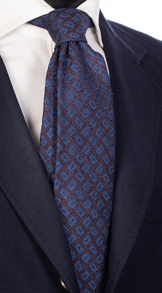 Cravatta di Seta Blu Marrone Fantasia Blu Navy Made in Italy Graffeo Cravatte