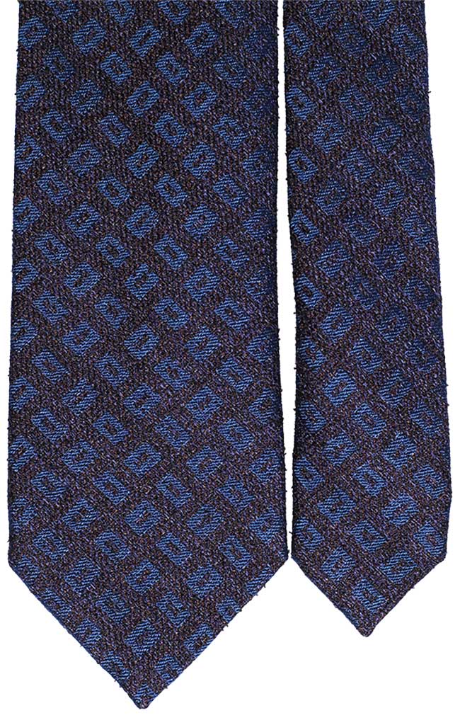Cravatta di Seta Blu Marrone Fantasia Blu Navy Made in Italy Graffeo Cravatte Pala